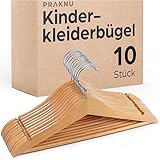 Kinderkleiderbügel Holz 10er Set - Robustes Natur Buchenholz - Perfekte Ordnung für Kinderkleidung