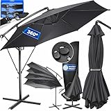 KESSER® Alu Ampelschirm Sonnenschirm + Abdeckung Ø350 cm & Kurbelvorrichtung Kurbelschirm mit Ständer UV-Schutz Aluminium Wasserabweisende Bespannung 360° Funktion Garten-Schirm Marktschirm Anthrazit