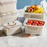 UUE Frischhaltedosen, Frischhaltedosen mit Deckel, Frischhaltedose 3-teiliges Set, KüHlschrank Organizer Mit Abtropfkorb, Aufbewahrungsbox KüHlschrank Mit Griff, Siegel, Atmungsaktiv