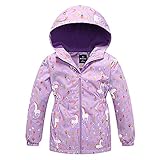 SXSHUN Kinder Mädchen Softshell Jacke mit Fleecefütterung Übergangsjacke Druck Wanderjacke Outdoorjacke Warm Winddicht Atmungsaktiv Frühling Herbst, Helles Lila, 104-110(Etikettengröße:110)