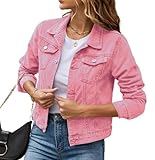 Kurze Jeansbluse Für Damen, Klassischer Western-Stil, Verwaschene Jacke, Langärmelig, Zum Knöpfen, Schmale Passform, Jeanshemd Mit Taschen, Herbst-/Winter-Cardigan, Oberbekleidung, Rosa, M