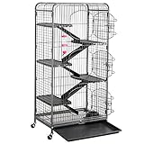 Yaheetech Nagerkäfig mit Rollen, Kleintierkäfig Meerschweinchen Käfig, Käfig für Chinchilla Frettchen Kaninchen Meerschweinchen Degus, 64 x 43 x 131 cm(L x B x H), Drahtabstand 2,3 cm, Schwarz