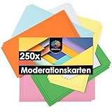 OfficeTree 250x Moderationskarten Rechteckig 20 x 9,8 cm - Metaplankarten Rechteckig 6 Farben - Moderationskarten Set Bunt - Lehrerbedarf für Präsentation und Vortrag