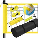 Vanku Professionelles Volleyballnetz, Faltbare Volleyball komplettes Netz Set Für Badmintonnetz, höhenverstellbar, Standardgröße 9,5 m* 1 m, Volleyball und kostenlose Tragetasche (Gelb)