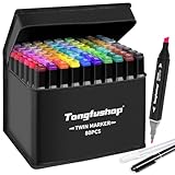 Tongfushop 80+2 Filzstifte, Dual Tip Marker Set, 2 Sekunden schnell trocknende Alkoholmarker, für Malerei, Zeichnung, Design, Rendering, Brief, Poster, Malbücher, mit Anti-Seepage Abstandshaltern