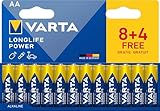 VARTA Batterien AA, 8+4 (12 Stück), Longlife Power, Alkaline, 1,5V, ideal für Spielzeug, Funkmaus, Taschenlampen, Verpackung zu 90% recycelt, Made in Germany
