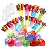 HLIWS 444 Stück Wasserballons, Bunt Gemischt Wasser Luftballons, Selbstverschließende Wasserballons,60 Sekunden Schnellfüller Wasserbombem mit 4 Wasserhahn Anschluss für Strände (12er Pack)