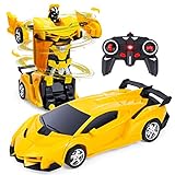 Thedttoy Transformator Ferngesteuertes Auto Spielzeug mit 2.4GHz Fernbedienung, 1:18 Ferngesteuerte Roboter Transform RC Auto für Kinder Junge, Transforming Spielzeug Geschenke ab 4-12 Jahre (Gelb)