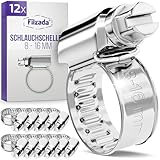 Filzada® 12x Schlauchschellen Edelstahl 8-16 mm - Schlauchklemme - rostfreie Schraubschelle - Schlauchschelle für Pool, Waschmaschine uvm - Schlauchklemmen Set - Schellen Set