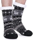 Kuschelsocken für Herren Dicke Stoppersocken Warme Wintersocken Hüttensocken Geschenke für Männer Weihnachten Christmas Socks Weihnachtssocken Hausschuhe Socken(Schwarzer Hirsch)