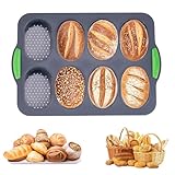 Tiusixsy Brötchen Backform, 8 Brötche Backform Brötchen aus Silikon, Antihaft Baguette Backblech Brötchenbackform, Silikonform Brotbackform für Baguette Brot