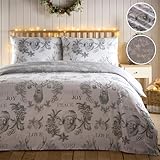 Simply Charlotte Santa Joy Bettwäsche-Set für Einzelbett, Weihnachtsmotiv, Grau