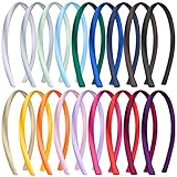 SIQUK 18 Stück Satin Stirnbänder 1cm Haarreifen Satin DIY Rutschfestes Stirnbänder Buntes Satinüberzogenes Stirnband für Frauen und Mädchen, 18 Farben