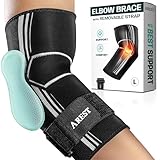 AREST Ellenbogenbandage mit Kompressionsband - Sportliche Ellbogen Bandage - Ellenbogen Bandagen Herren und Damen - Bandage Ellenbogen für Gym - Ellbogenschoner Verstellbar (L)