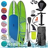 BRAST SUP Board Shark | Aufblasbares Stand up Paddle Set | 300-365cm viele Modelle | incl. Zubehör Fußschlaufe Paddel Pumpe Rucksack | Blau Grün Gelb Rot Türkis Orange Pink | Grün 320