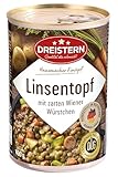 DREISTERN Linseneintopf Mit Wiener Würstchen 400 G | Leckerer Eintopf Mit Viel Einlage In Der Praktischen Recycelbaren Konserve | Hausmacher Eintopf Mit Viel Fleisch Und Gemüse