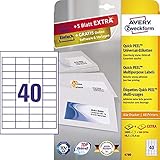 AVERY Zweckform 4780 Universal Etiketten (1.000 plus 200 Klebeetiketten extra, 48,5x25,4mm auf A4, Papier matt, individuell bedruckbar, selbstklebende Aufkleber mit ultragrip) 30 Blatt, weiß