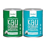 Xucker Zuckerfreie Zahnpflege Kaugummis Set - Xylit Kaugummi zuckerfrei mit Spearmint & Freshmint Geschmack I Vegane Xylitol Kaugummis zur Zahnpflege und gegen Mundgeruch (2x 100g)