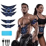 EMS Bauchmuskeltrainer Bauchtrainer, Bauchmuskeltrainer, Sicher Effektiv Schneller EMS Trainingsgerät, Ganzkörper-Muskeltrainer, 8 Modi und 15 Intensitäten, 10 Stück Ersatz-Hydrogels (BLAU)