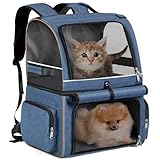 Lekespring Doppellagige Katzen Rucksack für 2 Katzen Große Katzen Transport Rucksack Faltbare Haustier Rucksack für Katzen Hunde bis 11kg - Blau