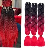 braids rot Synthetische Ombre Jumbo Flechten Haarverlängerung 3Pcs Jumbo Braids kanekalon haare für Häkeln Zöpfe Extensions 100g/pc (black-bug-red)