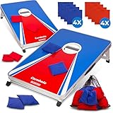 Blaustein Offizielles Cornhole Spiel Outdoor - 11-Teiliges Set nach Amerikanischer Tradition - Outdoor Spiele - Wurfspiele für Draußen - Gartenspiele (Rot Blau)