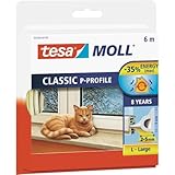 tesamoll P-Profil Gummidichtung - Selbstklebende Dichtung zum Isolieren von Spalten an Fenstern und Türen - Weiß - 6 m x 9 mm x 5,5 mm