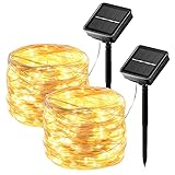 hangyiwei Solar LED Lichterkette Außen Outdoor - 2x17M 150 LED Lichterkette Außen Solar Outdoor, 8 Modi IP65 Wasserdicht, Solarlichterkette Außen Wetterfest für Balkon,Garten,Camping