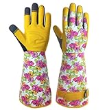 SAVJOB Gartenhandschuhe für Damen, Dornensichere Ledergartenhandschuhe mit Touchscreen, Arbeitshandschuhe, Geschenke für Frauen, Rosa, S