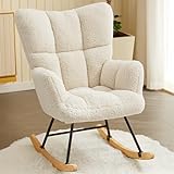Hawthyhome Schaukelstuhl Relaxstuhl Sessel Stuhl Wohnzimmersessel, Schaukelsessel Gepolsterter Schwingsessel bis 136 kg belastbar Weiß Lounge Chair fürs Wohnzimmer Schlafzimmer Balkon
