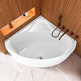 ECOLAM Badewanne Eckbadewanne Bala 130x130 cm + Schürze | moderne Wanne mit Sitz | symmetrische Acrylwanne Eckwanne Top QUALITÄT I Ablaufgarnitur Füße Silikon Komplett-Set Design