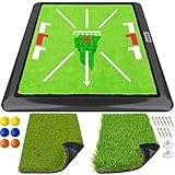 SAPLIZE Austauschbare 3-in-1-Golf-Schlagmatte mit strapazierfähiger Basis, 43x33cm Tri-Turf (Schlagmatte/Fairway/Rough) zum Schlagen, Chippen, Putten und Verfolgen von Schwungwegen Golf-Übungsmatte