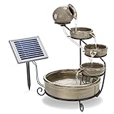 esotec Solarbrunnen für draussen Pisa | Kaskadenbrunnen mit Akku und LED | Solar Springbrunnen für außen | Gartenbrunnen Wasserspiel | Katzenbrunnen keramik | Zierbrunnen | grau H=55cm 101300