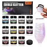 Essbares Glitzer Set, 11+1 Regenbogen Glitzerpulver für Getränke, Geschmacksneutrales Lebensmittelfarbe Pulver Glitzerpuder für Getränke, Bier, Schokolade, Erdbeeren, Cupcakes - 3g