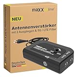 maxx.onLine Antennenverstärker mit 2 Ausgängen, Verstärkung 20 dB, 5G / LTE Filter für DVB-T2, Kabelfernsehen, Kabel Verstärker, Verstärker Wohnung
