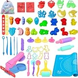 57 Piece Knete Zubehör Set,Knetwerkzeug für Kinder Teig Plastilin Werkzeuge,Knetzubehör,Zubehör Knete Ausstechformen Extruder Modellierwerkzeug Küchenspielzeug Lernspielzeug