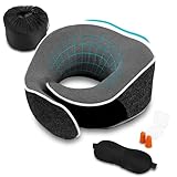 Collazoey Nackenkissen, Nackenhörnchen Memory Foam,Memory-Schaum-Nackenkissen-Set mit Augenmaske, Ohrstöpsel und Aufbewahrungstasche,Ergonomisch Gestaltetes Reisekissen (dunkelgrau)