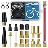 WATSABRO Fahrradventil Adapter Set, SV AV DV, Dichtring für Kompressor Fahrradpumpe, inkl. Ballnadel und Kompressor Ventiladapter,Luftpumpe Adapter,Autoventil Adapter und französisches Ventil Adapter