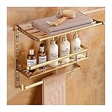 Stylish Bathroom Shelf Organizer Lagerregal for Haushaltsbadezimmer, doppellagiges Metallwandlagerregal Metalllagerregal mit Handtuchhalter, keine Notwendigkeit, Löcher in die Wand zu bohren, Kosmetik