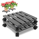 Ikodm 2X WPC Pflanzenroller Eckig 30 x 30 cm｜Blumenroller mit Rollen, Rolluntersetzer Tragkraft 80 kg｜Kübelroller für den Innen- und Außenbereich｜Rollbrett für Pflanzen, Blumentopf (Anthrazit)