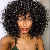 Perücke Afro Kinky Schwarze Damen kurze wellige Perücken Locken Für Frauen synthetische Wig mit Pony Natürlich lockige Perücke 036A