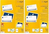 SIGEL LP850 Visitenkarten 3C, 100 Stück (10 Blatt), beidseitig bedruckbar, hochweiß, glatter Schnitt rundum, 225 g, 85x55 mm (Packung mit 2)