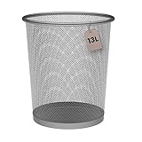 Papierkorb aus Metallgeflecht 13 Liter Silber Ø26,5 x 28 cm. Büro Mülleimer, Abfalleimer für Zimmer unter Schreibtisch, Papiereimer aus Drahtgeflecht, Küchenabfalleimer und Badabfalleimer