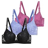 3er Pack Damen BH ohne Bügel Push Up Spitzen BH Set für Frauen, sexy und bequem, mit verstellbarem Träger, Y2K Mode 2024 – Weicher, atmungsaktiver Bra für Alltag Outdoor (80C,(schwarz+blau+Rotwein))