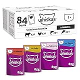 Whiskas Adult 1+ Katzennassfutter Gemischte Auswahl in Gelee, 84 Portionsbeutel, 84x85g (1 Großpackung) – Hochwertiges Katzenfutter nass, für ausgewachsene Katzen