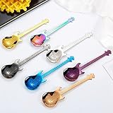 7 Stück Gitarrenförmige Löffel, Kaffeelöffel, Teelöffel, Edelstahl, kleiner Löffel, 11,9 cm, kreative Espressolöffel für Dessert, Eis, Tee, Rühren, Mischen