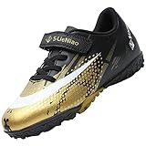 VLOOKST Fußballschuhe Jungen Kunstrasen Fussballschuhe Kinder Trainingsschuhe Mädchen Sneaker Sportschuhe Indoor Outdoor Turf Football Schuhe Unisex Schwarz Gold Gr.36