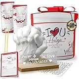 Lalfof 3D Handabdruck Set Für Paare mit Namen, Jahrestag Geschenk Für Sie, Partner Geschenke, Geschenke für Freundin. Gipsabdruck Hände Paar mit Holzsockel