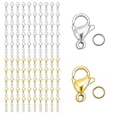 IKadiya 220 Stück Kettenverschluss, Karabinerverschluss Offenem Sprungringsatz, 100 Stück 12x6mm Armband Verschluss und 120 Stück 5mm Biegeringe, für Schmuckherstellung(Gold und Silber)