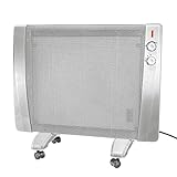 MAUK® Wärmewellen Heizgerät Stand + Wandheizung rollbar | 3 Stufen - 1500W (Thermostat und Überhitzungsschutz) Infrarotheizung auf Rollen | Grau/Silber